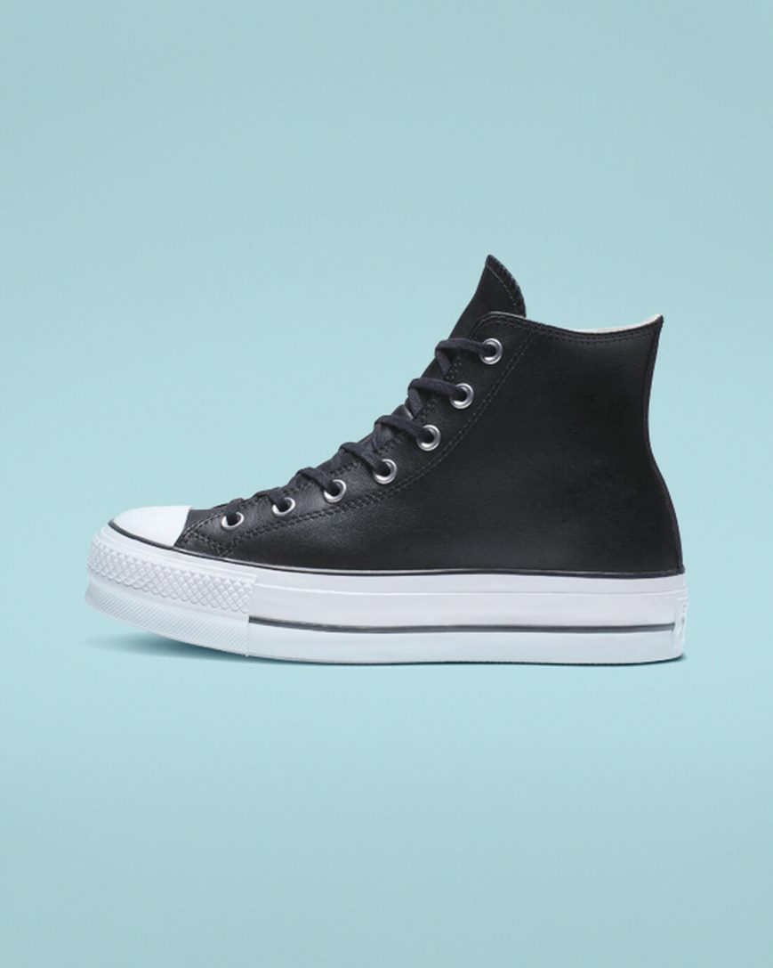 Pantofi Platforma Dama Converse Chuck Taylor All Star Lift Piele Inalti Negrii Albi | RO JZSVP648